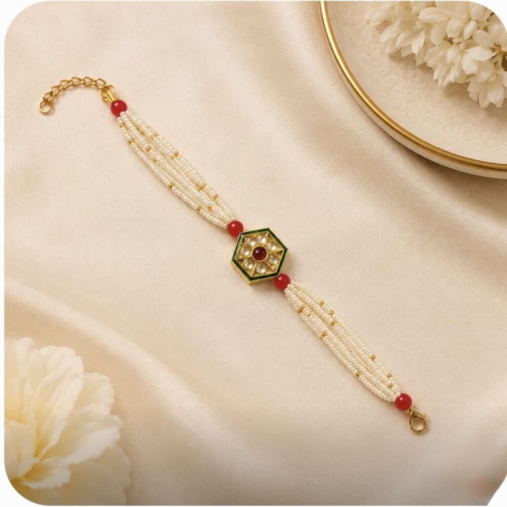 Kundan Charm Bracelet Style Bhabhi Rakhi